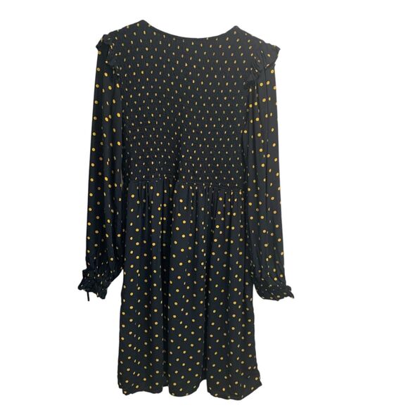 Beach Lunch Lounge Womens Black Gold Polka Dot Smocked Bust Flare Dress M Boho - Picture 7 of 7